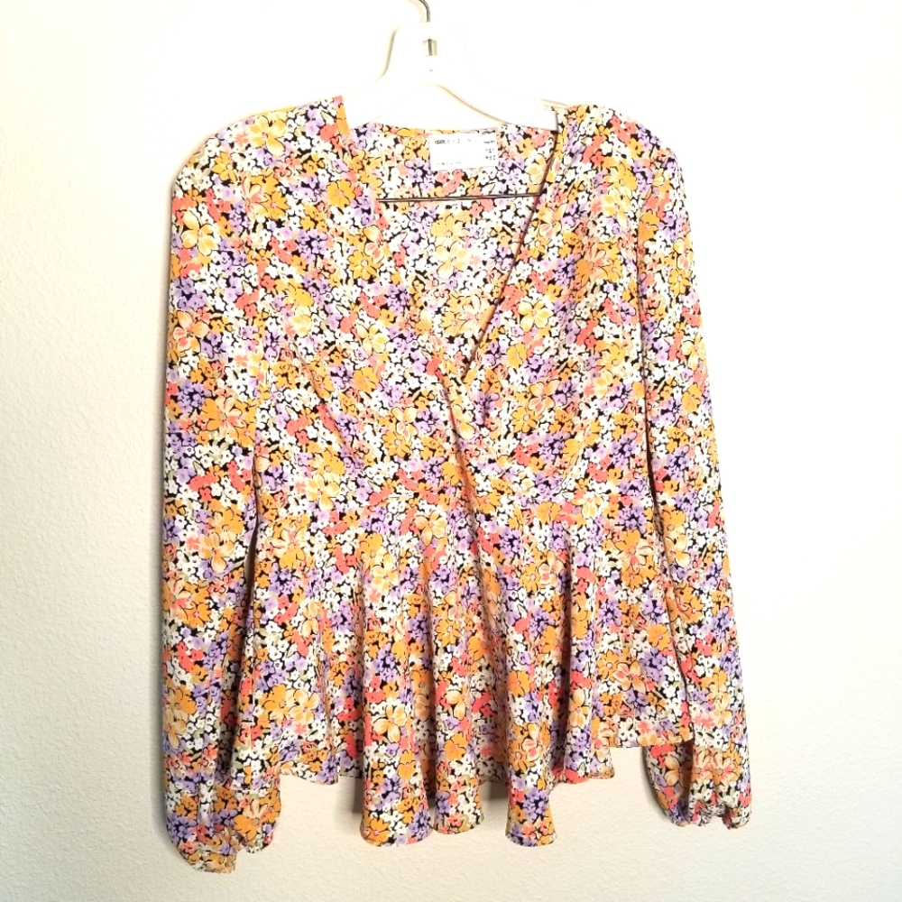 ASOS Maternity Babydoll Floral Blouse Long Sleeve V-neck Crossover Pull-on
